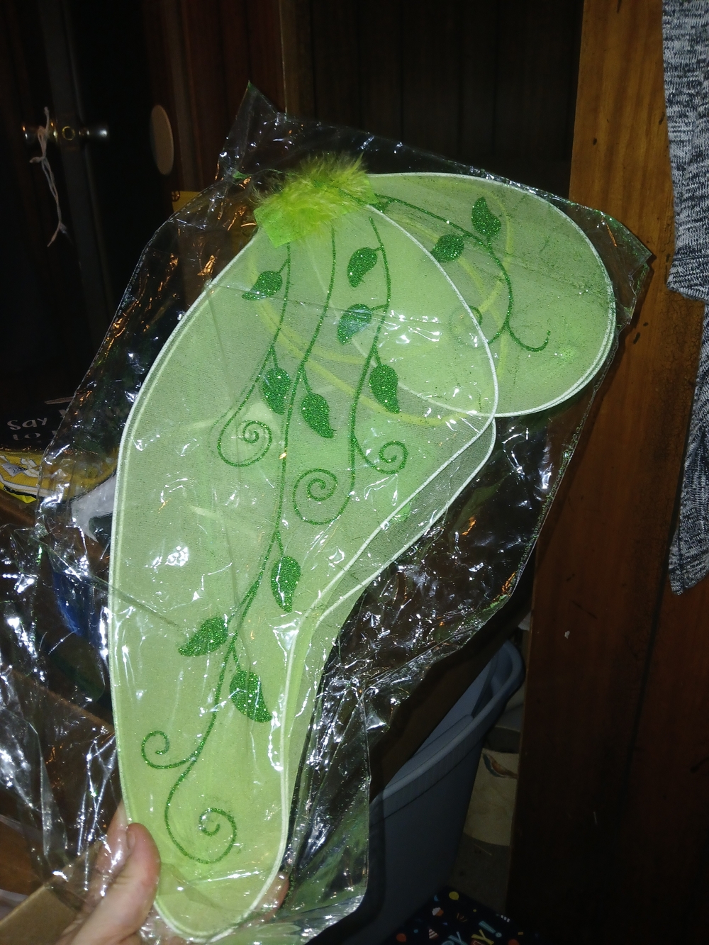 Green Glitter Fairy Wings with Leaf Vine Detail